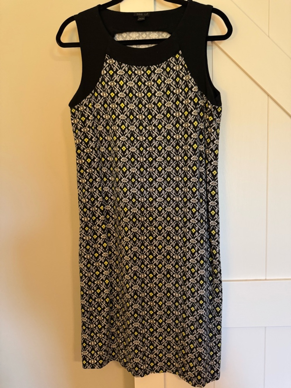 J. Jill Black Sleeveless Mini Dress with Yellow Diamond Print
